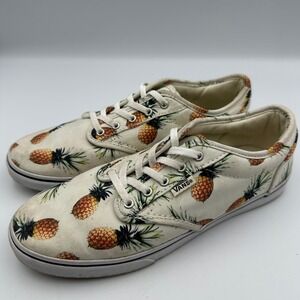 Vans Authentic Sneakers Women Sz 7 Cream Pineapple Print Low Top Canvas Shoes
